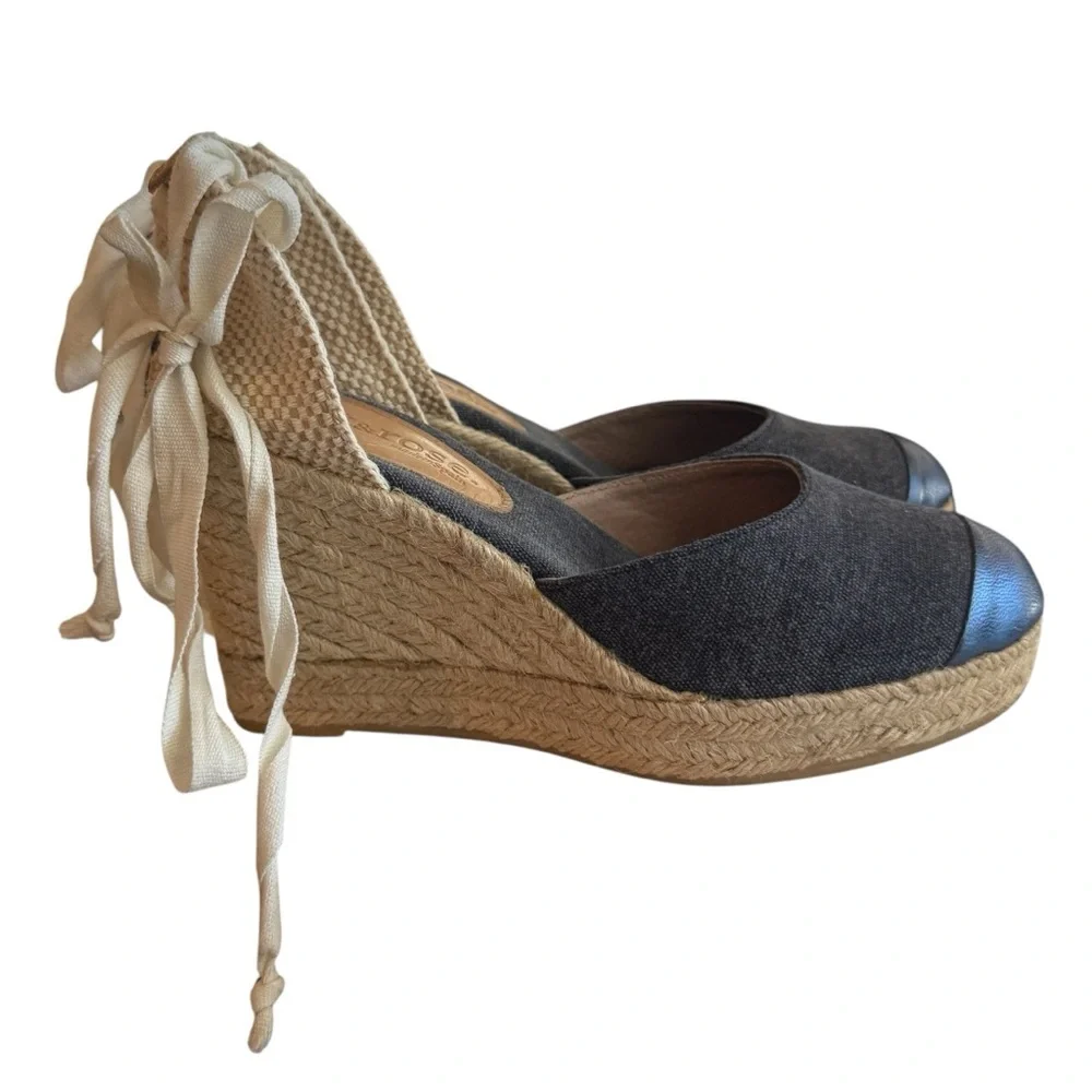Mint and Rose Lolita Espadrille Wedge Metallic Goat Leather & Canvas EU37(US6.5)